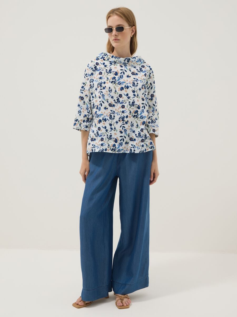 White floral stretch cotton blouse_2