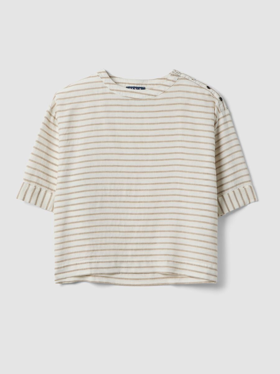 T-shirt in misto lino a righe multicolor regular fit_4