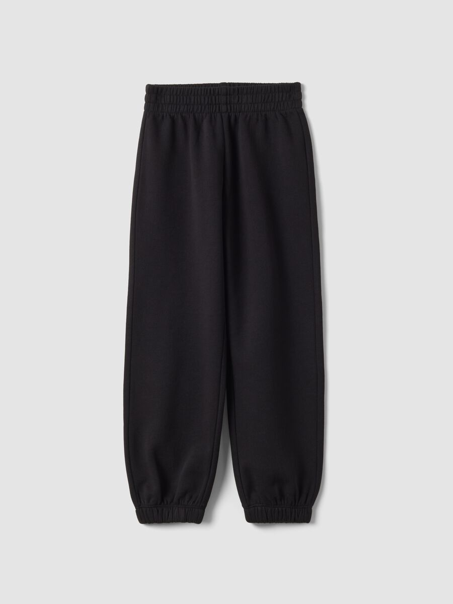 Black pure cotton fleece joggers, regular fit_0