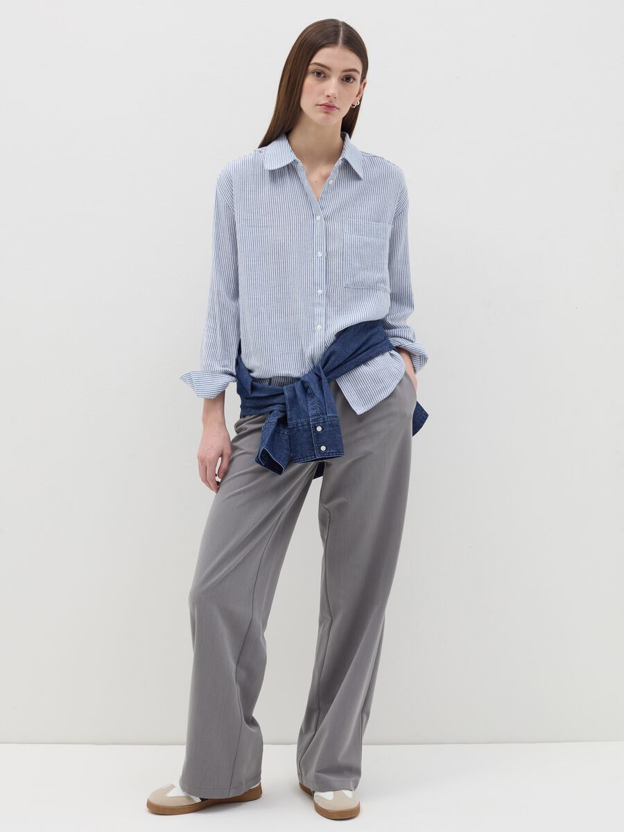 Striped blue shirt in cotton and linen_1