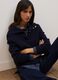 Blue ribbed viscose-blend top with collar_0