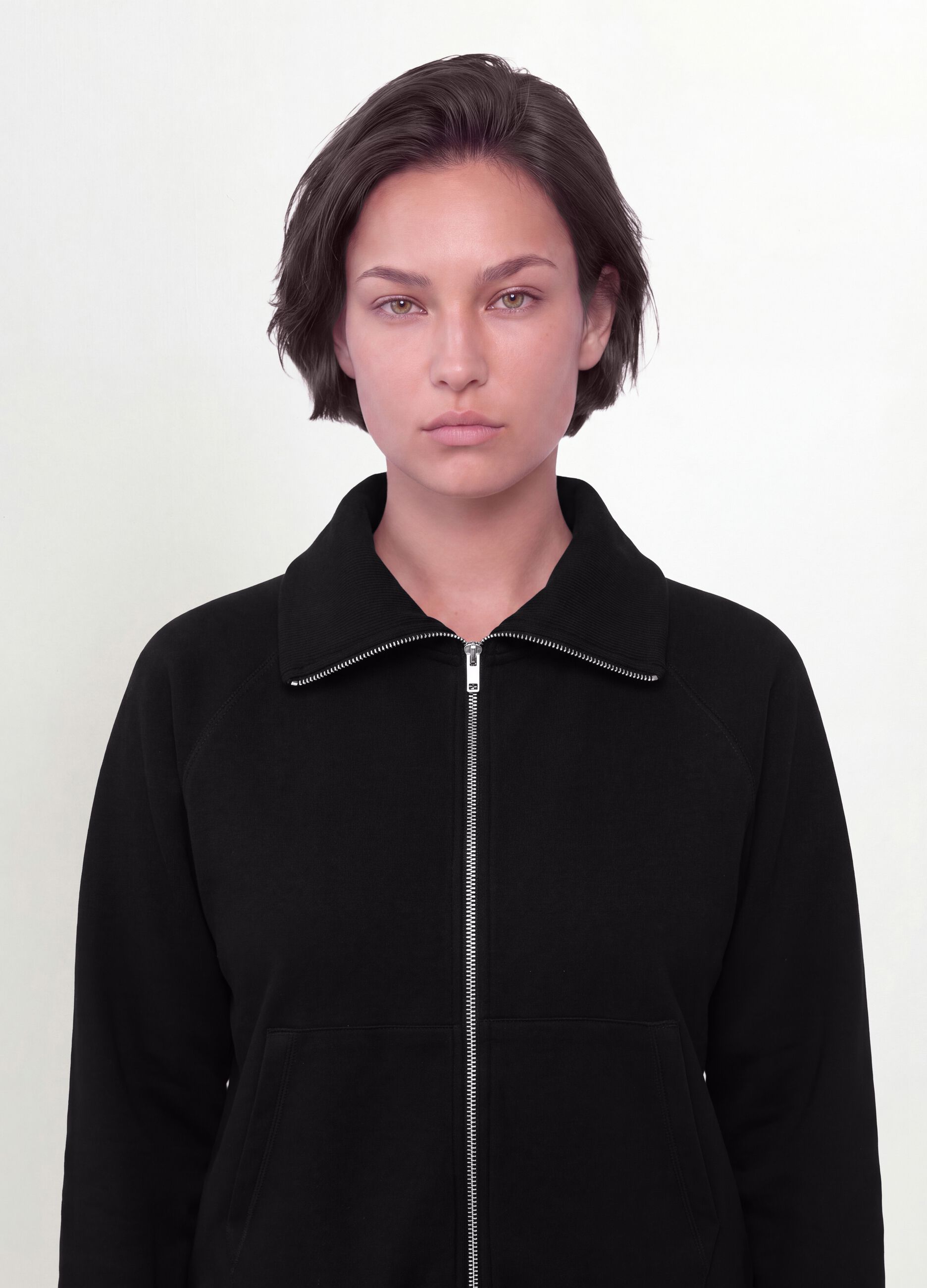Black stretch viscose sweatshirt with roll neck, regular fit