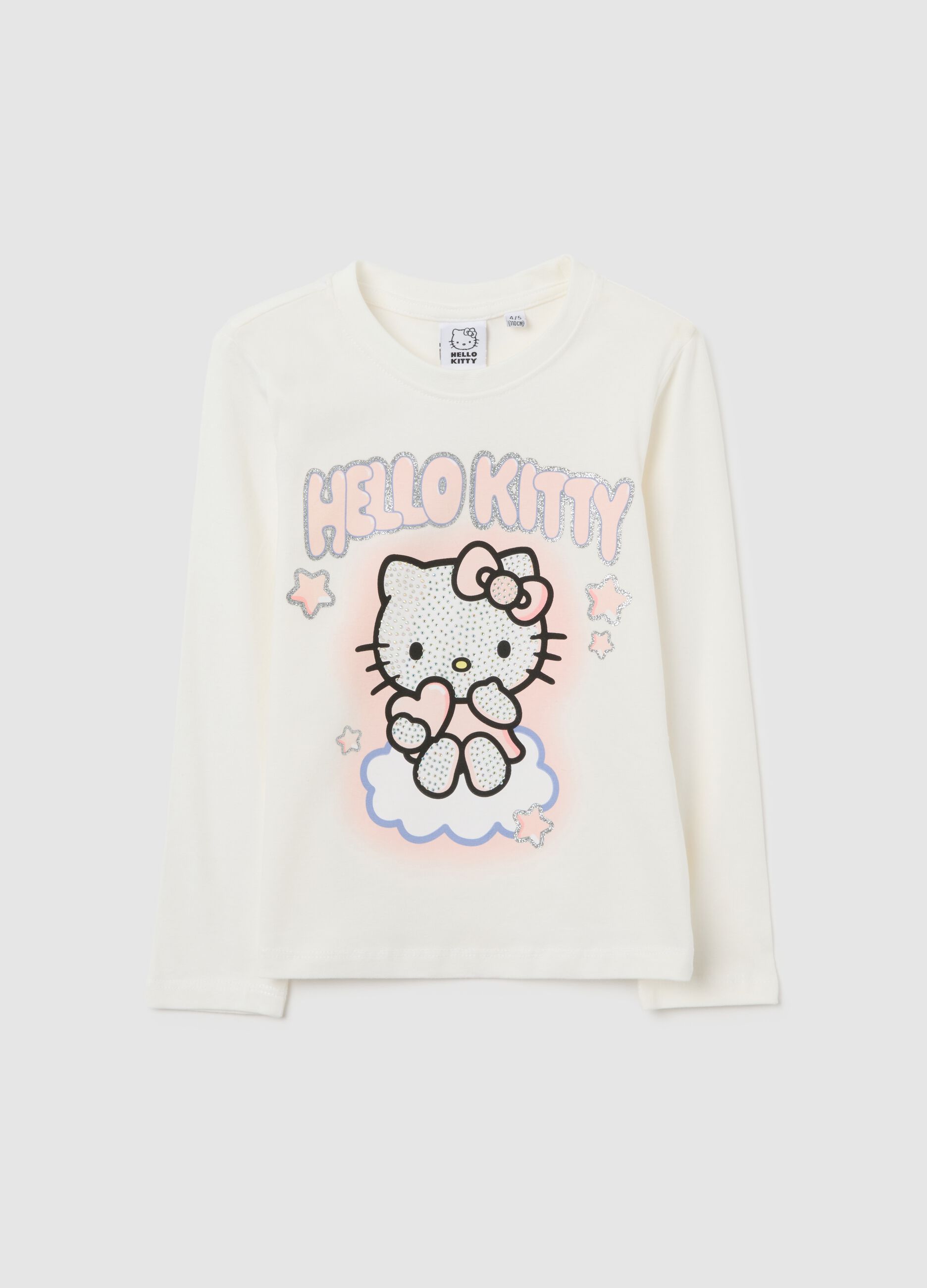 Girls' white cotton blend t-shirt featuring Hello Kitty