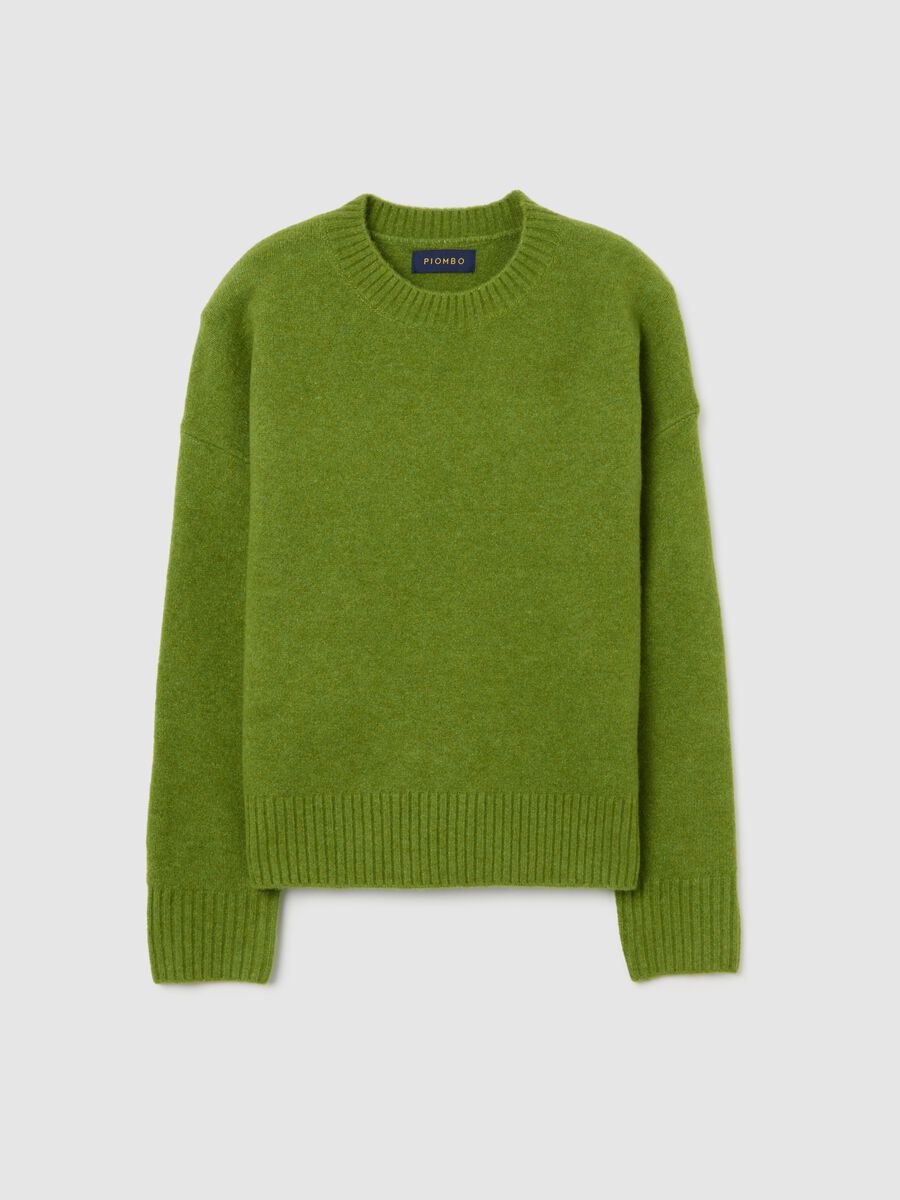 Green regular fit pullover with round neckline_4