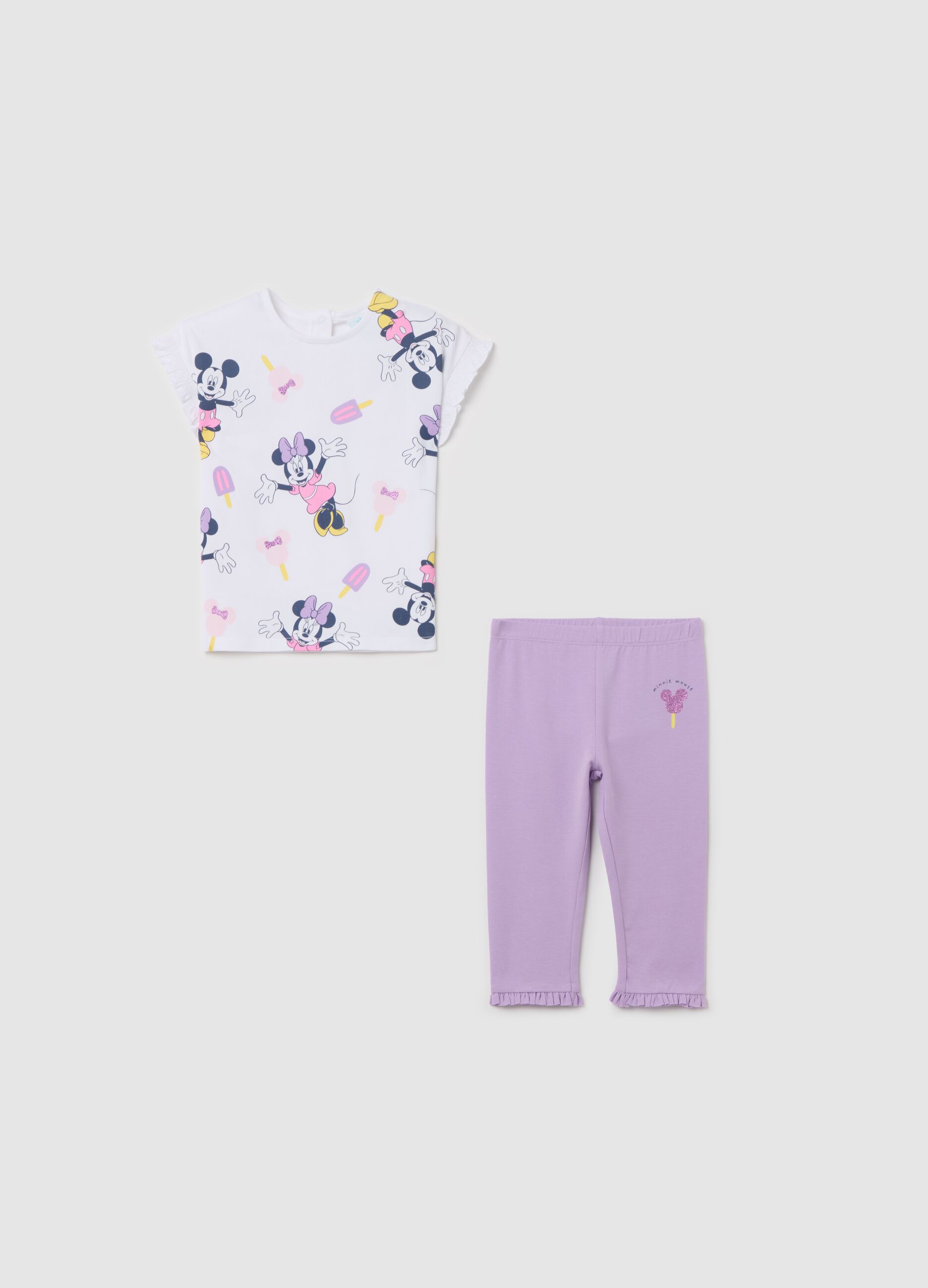 Stretch cotton jogging set with Minnie and Mickey Mouse print