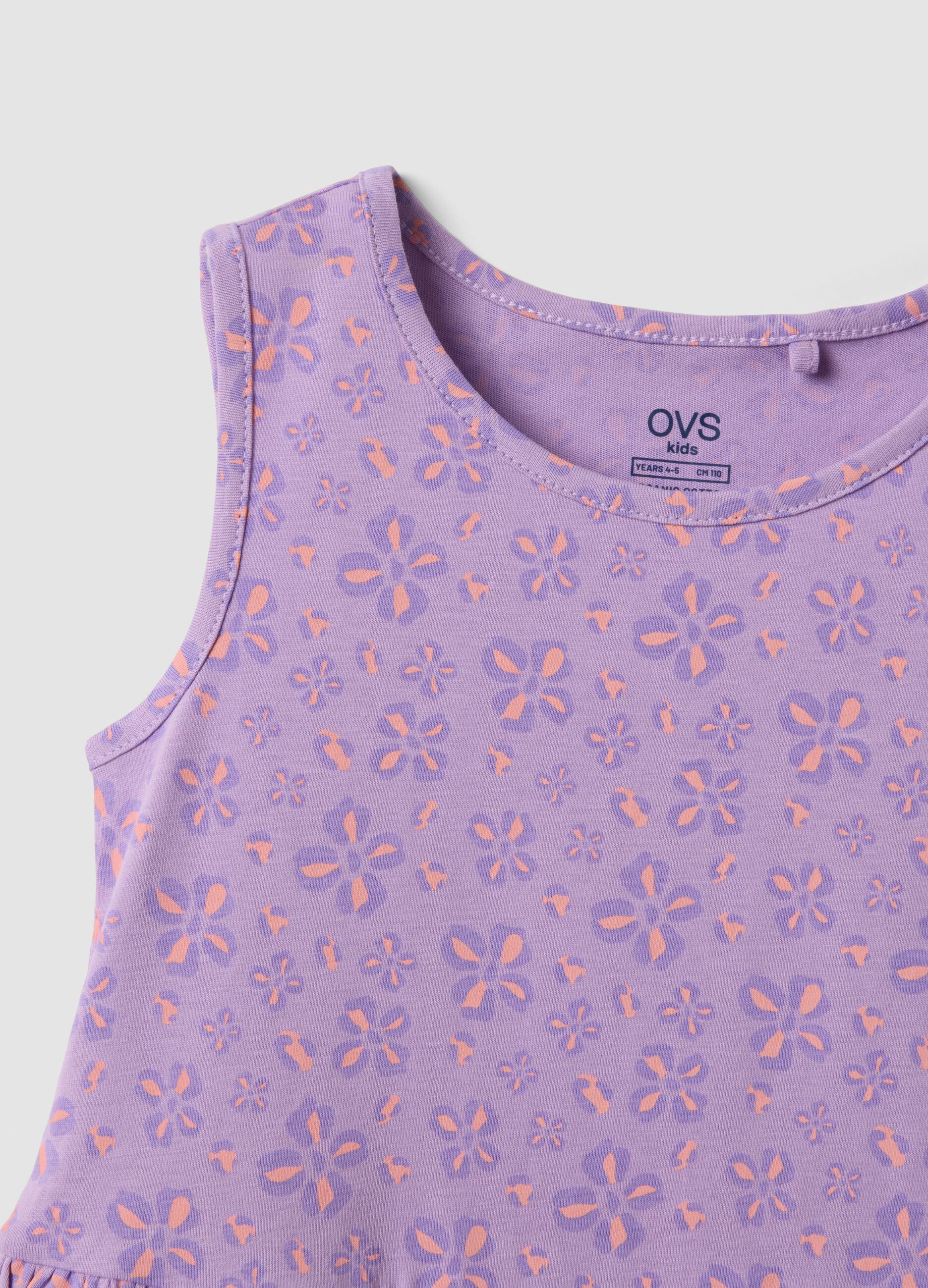 Purple pure cotton dress with floral print