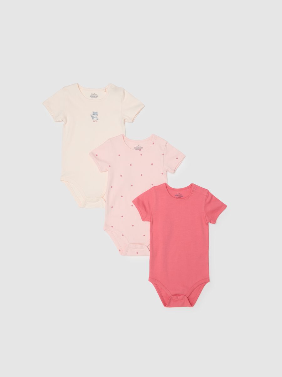Newborn girl's multicoloured pure cotton bodysuit tripack_0