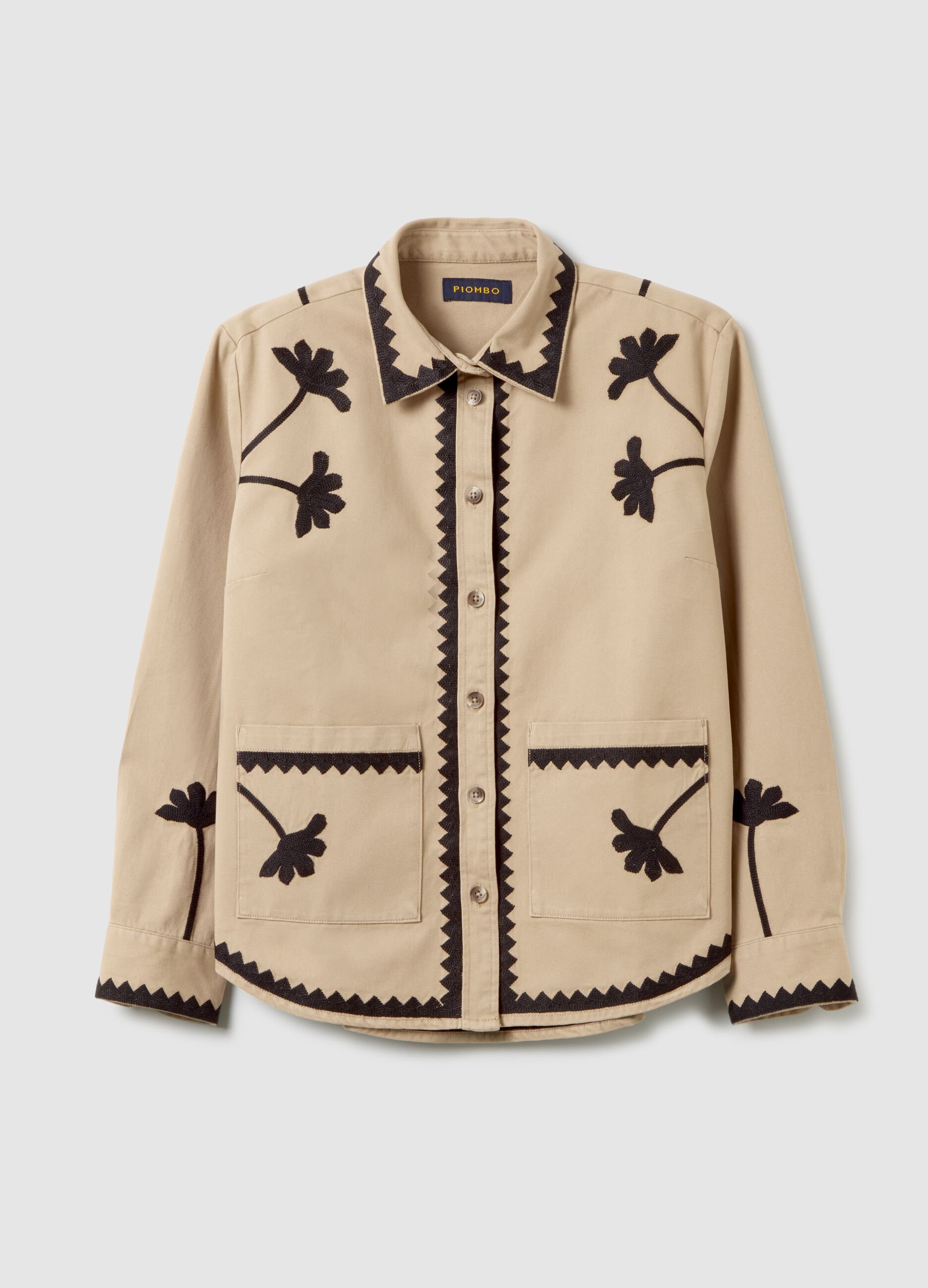Beige jacket in pure multicolor cotton regular fit
