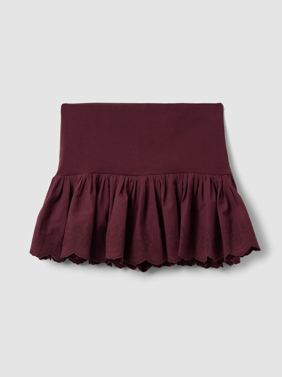 Gonna mini viola in puro cotone con balza ricamata_4