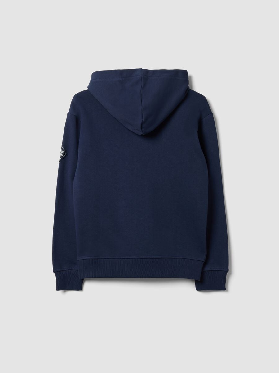 Felpa blu in puro cotone con cappuccio e girocollo_2