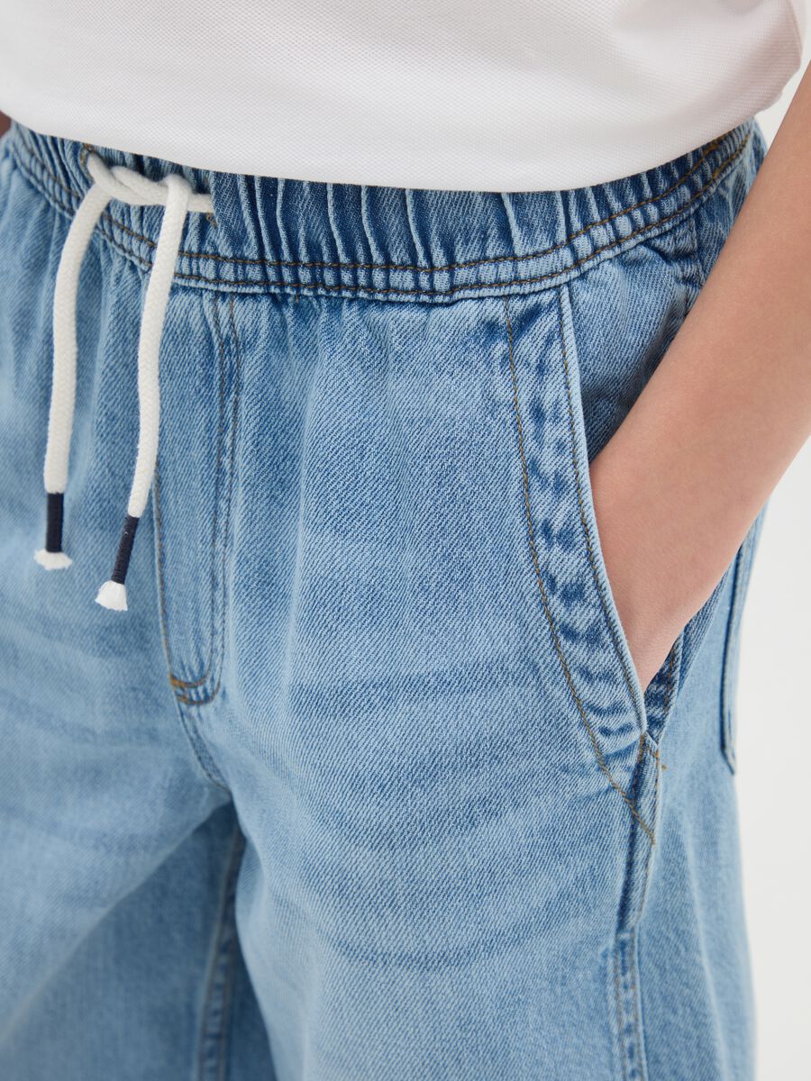 Blue Denim Shorts with Elastic Waist_2