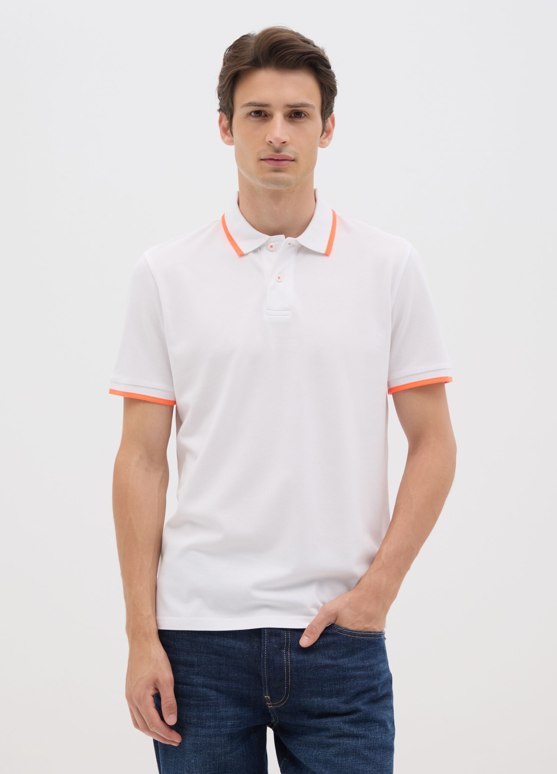 Men’s multicoloured polo shirt in stretch cotton with regular fit