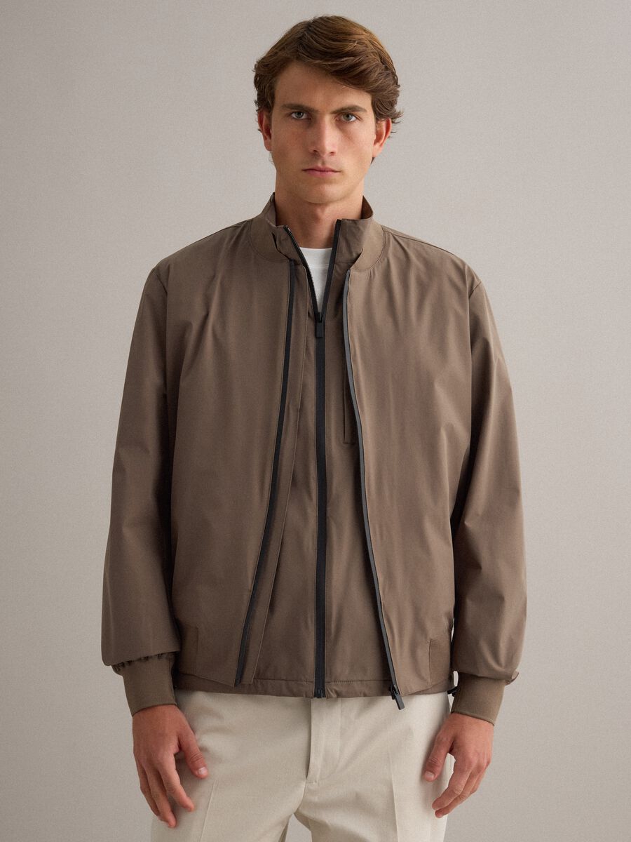 Bomber marrone regular fit con zip intergale_1