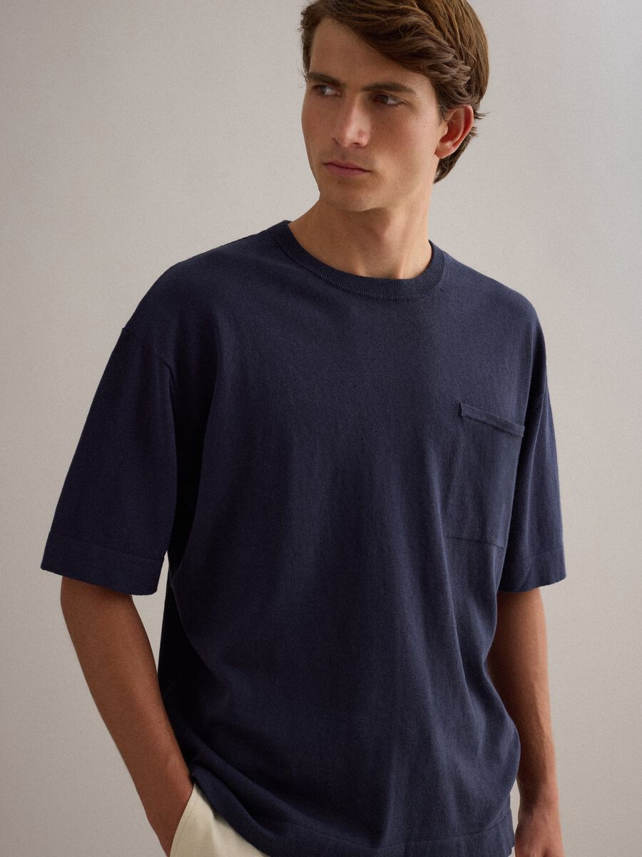 T-shirt blu in puro cotone a maniche corte regular fit_0