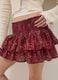 Red pure cotton mini skirt with ruffles and pattern_3