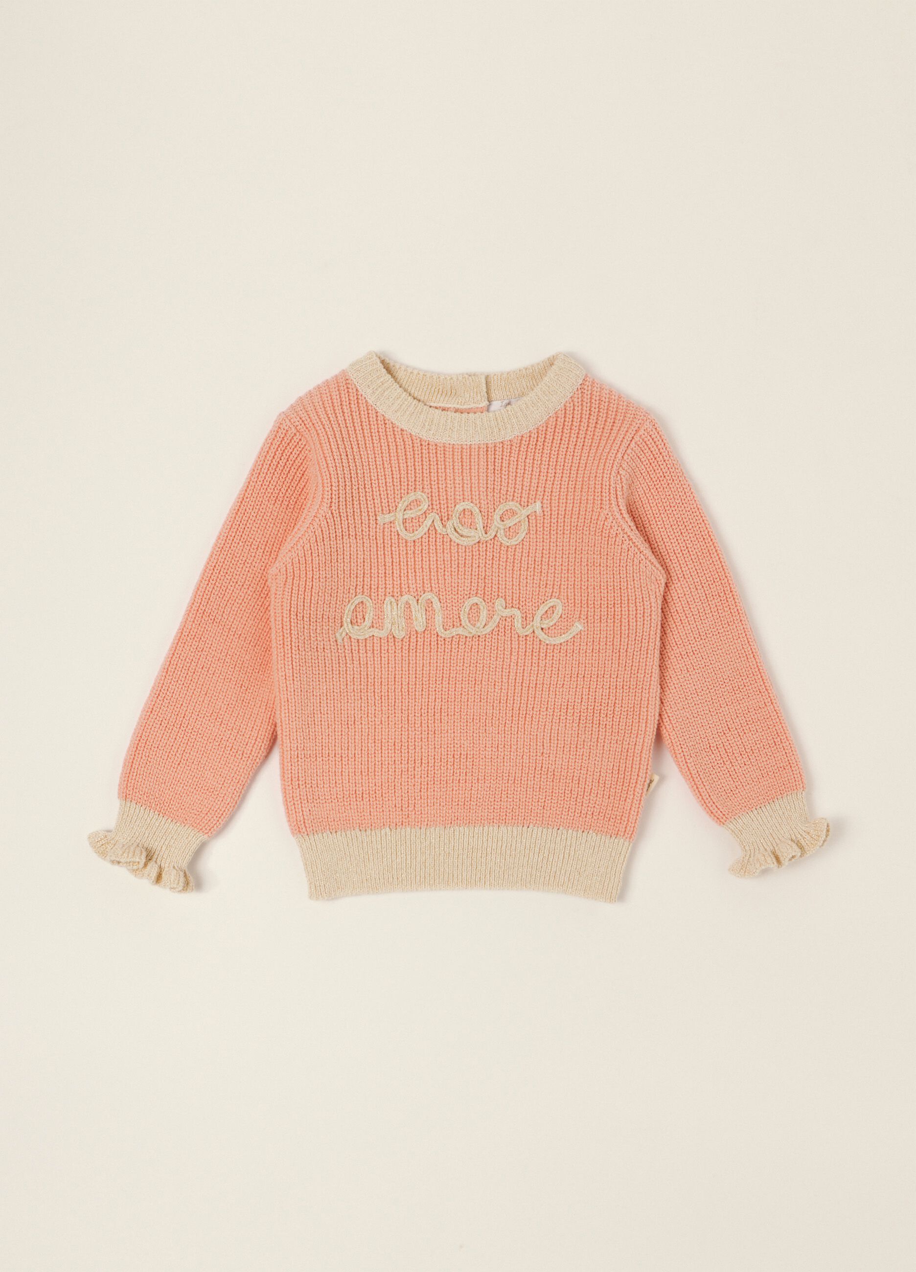 Pink pure cotton baby girl jumper with embroidered slogan