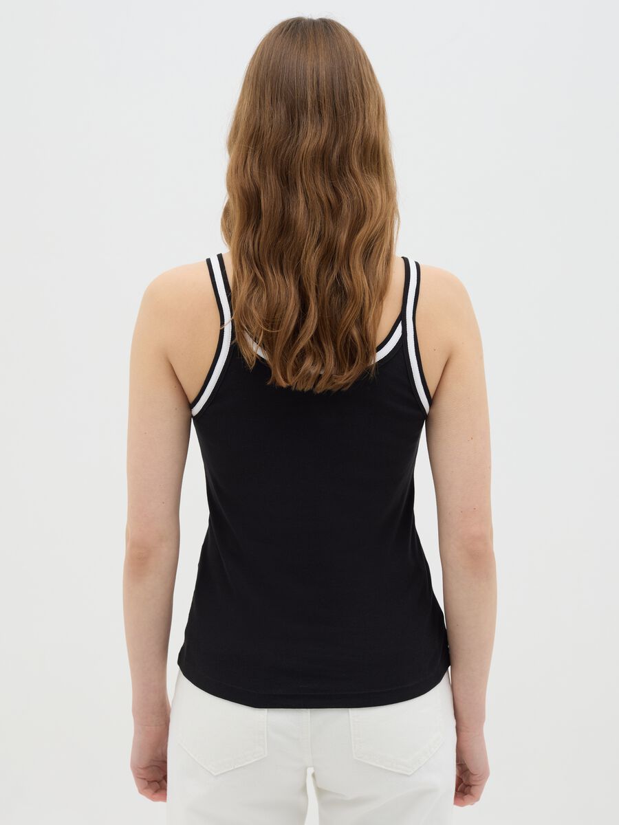Black cotton vest with white trim_3