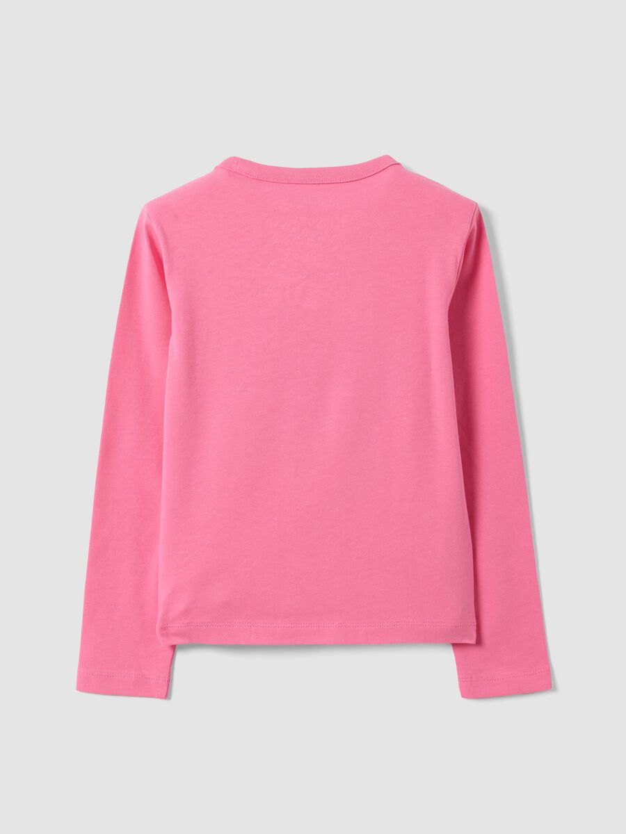 T-shirt rosa in cotone elasticizzato con girocollo e stampa per bambina_1