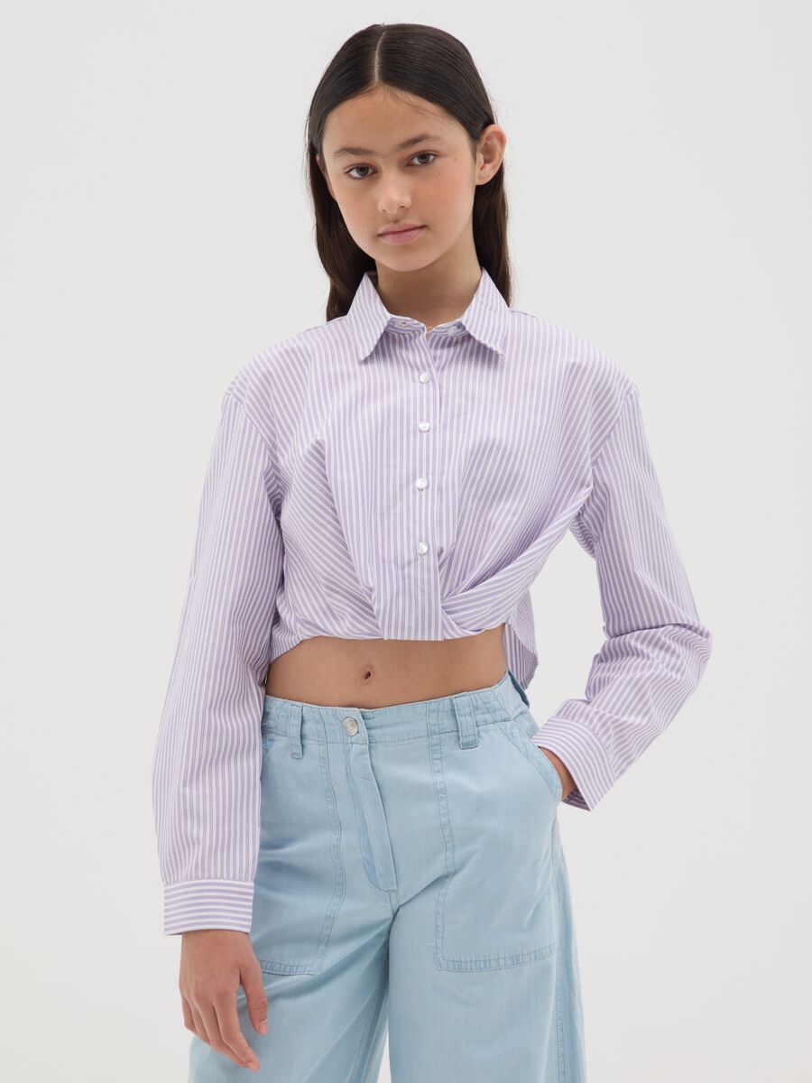 Camicia crop da ragazza in misto cotone multicolor regular fit_0