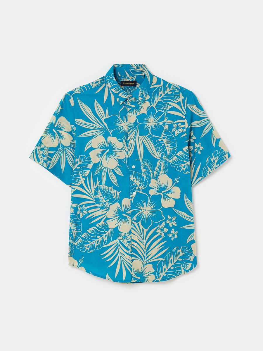 Short-sleeved shirt with hibiscus print_3
