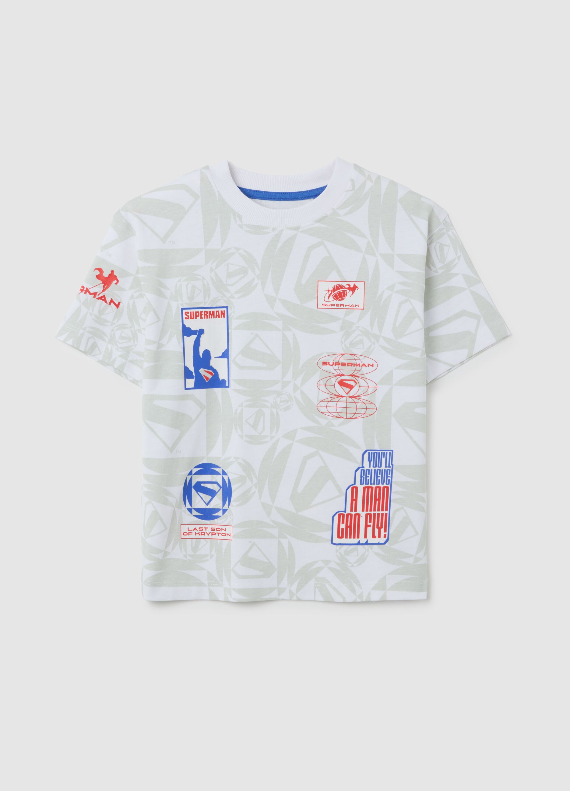Multicolour pure cotton children's T-shirt with Superman print