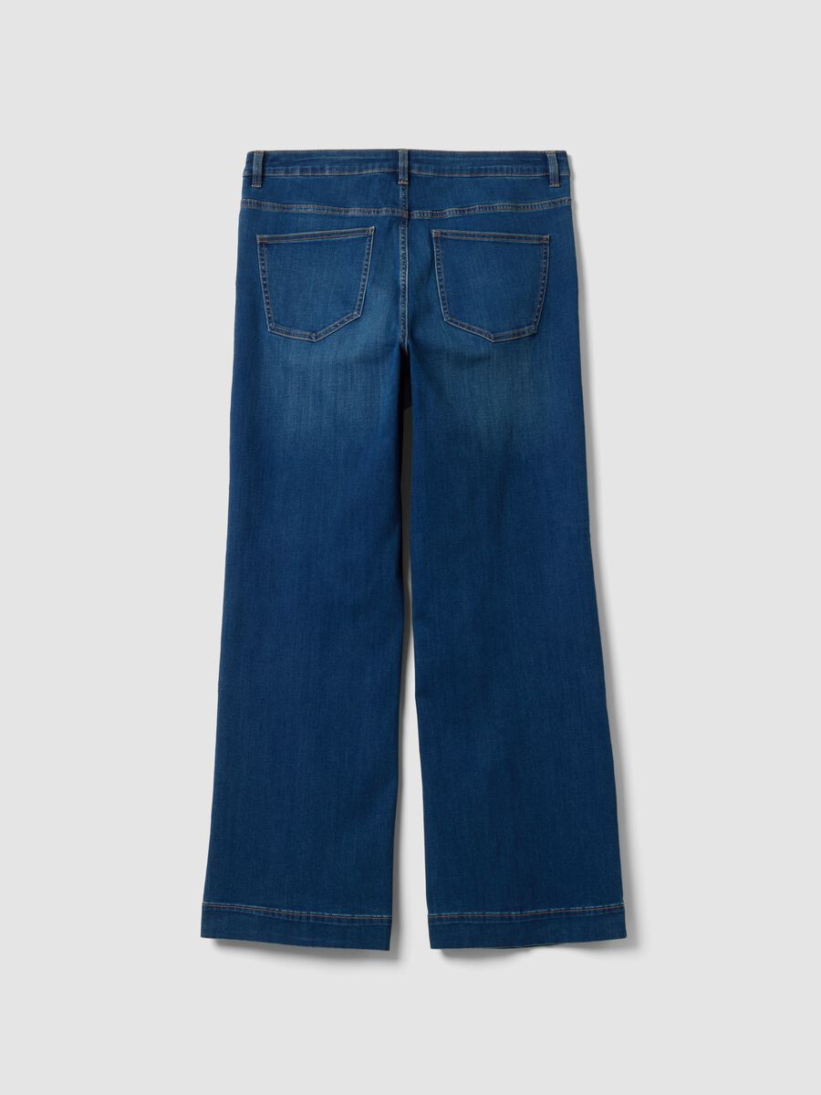 Jeans denim blu in cotone e viscosa elasticizzato bootcut fit_1