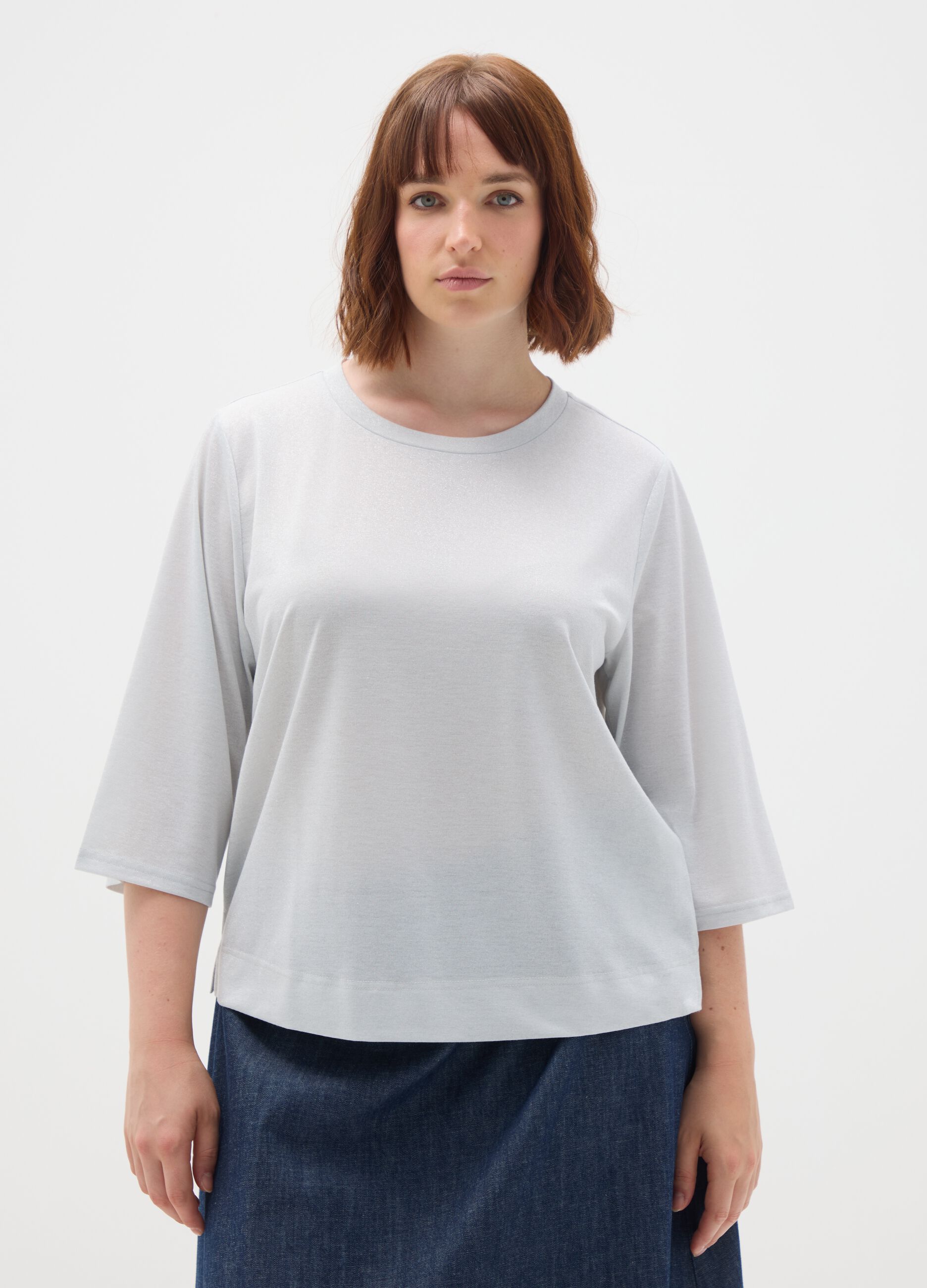 Grey stretch fabric regular fit t-shirt