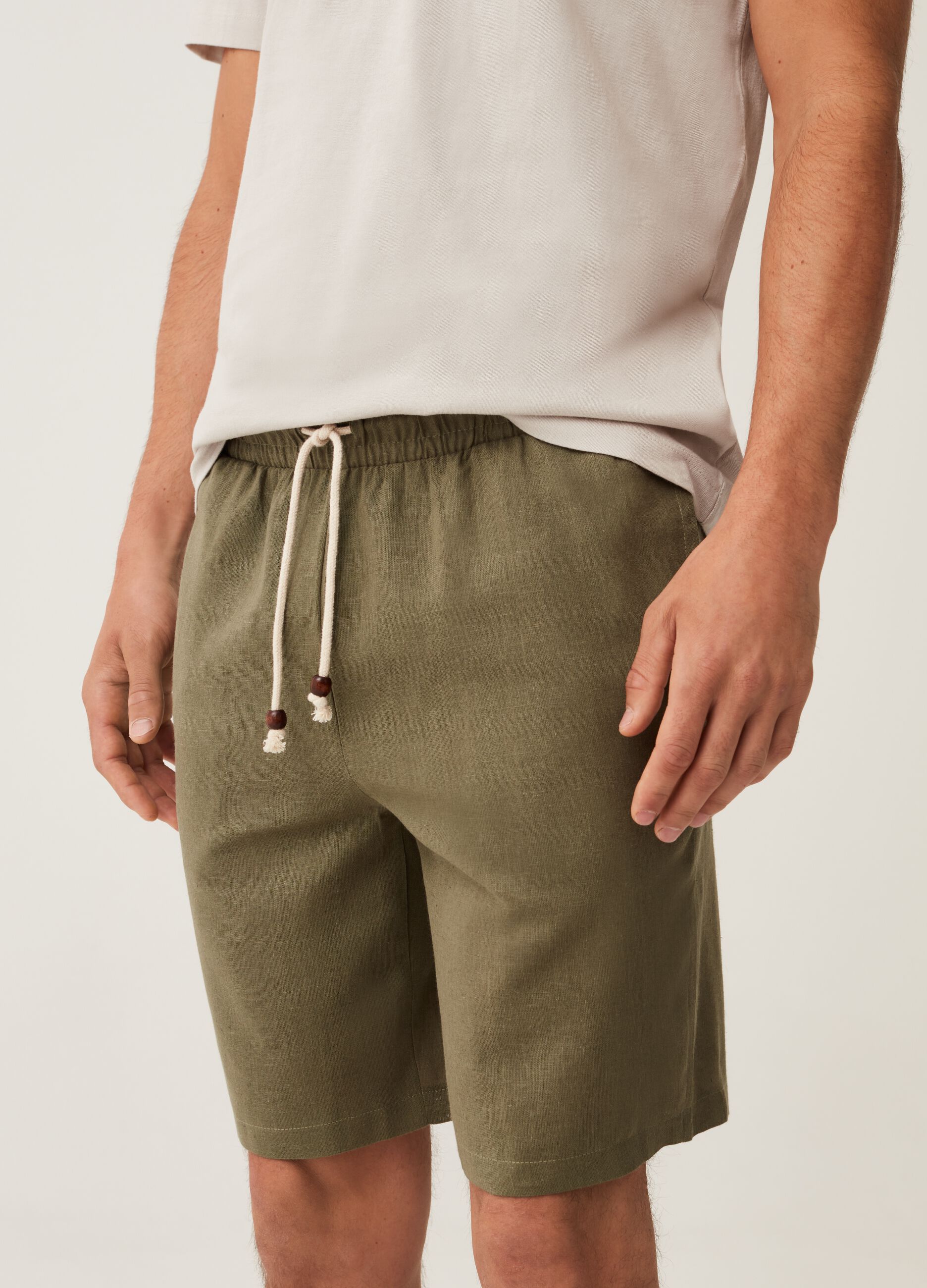 Pantalone pigiama corto in lino e cotone_1