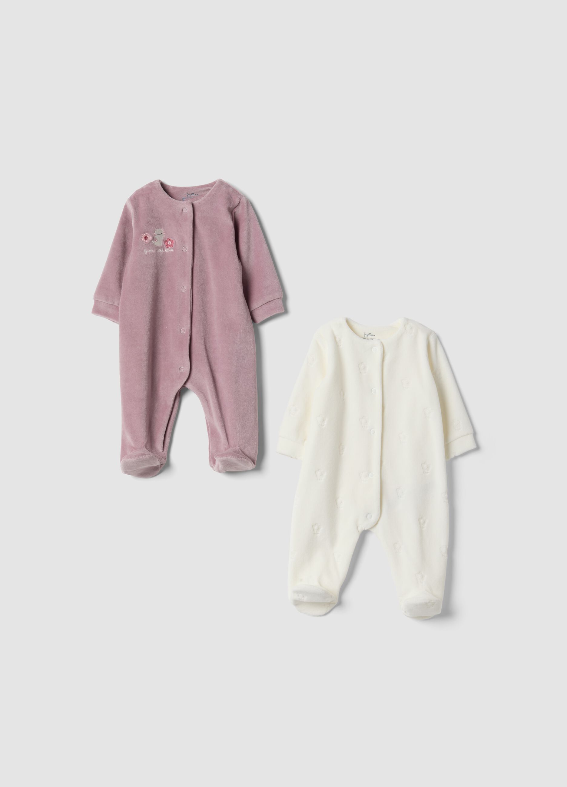 2-pack purple and white cotton-blend baby sleepsuits with feet