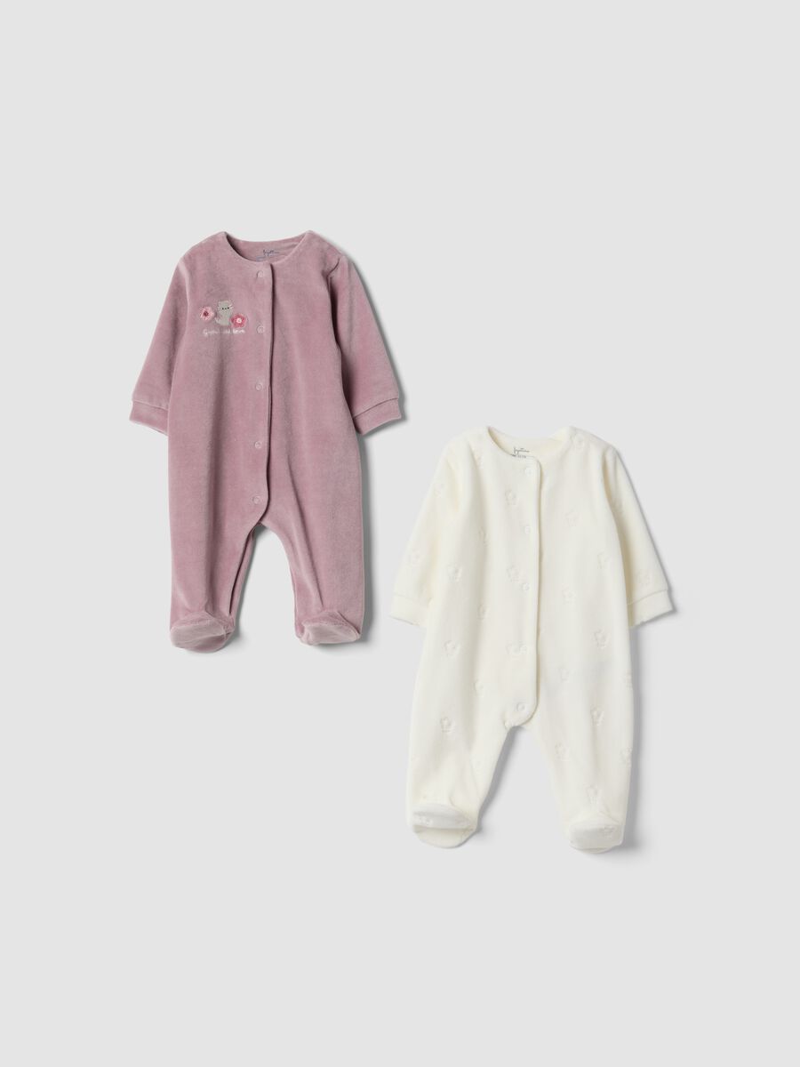 2-pack purple and white cotton-blend baby sleepsuits with feet_0