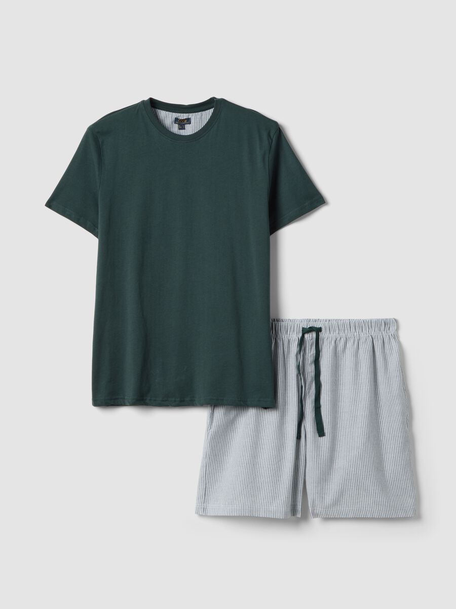 Green short-sleeve striped pyjama set in pure organic cotton jersey_4
