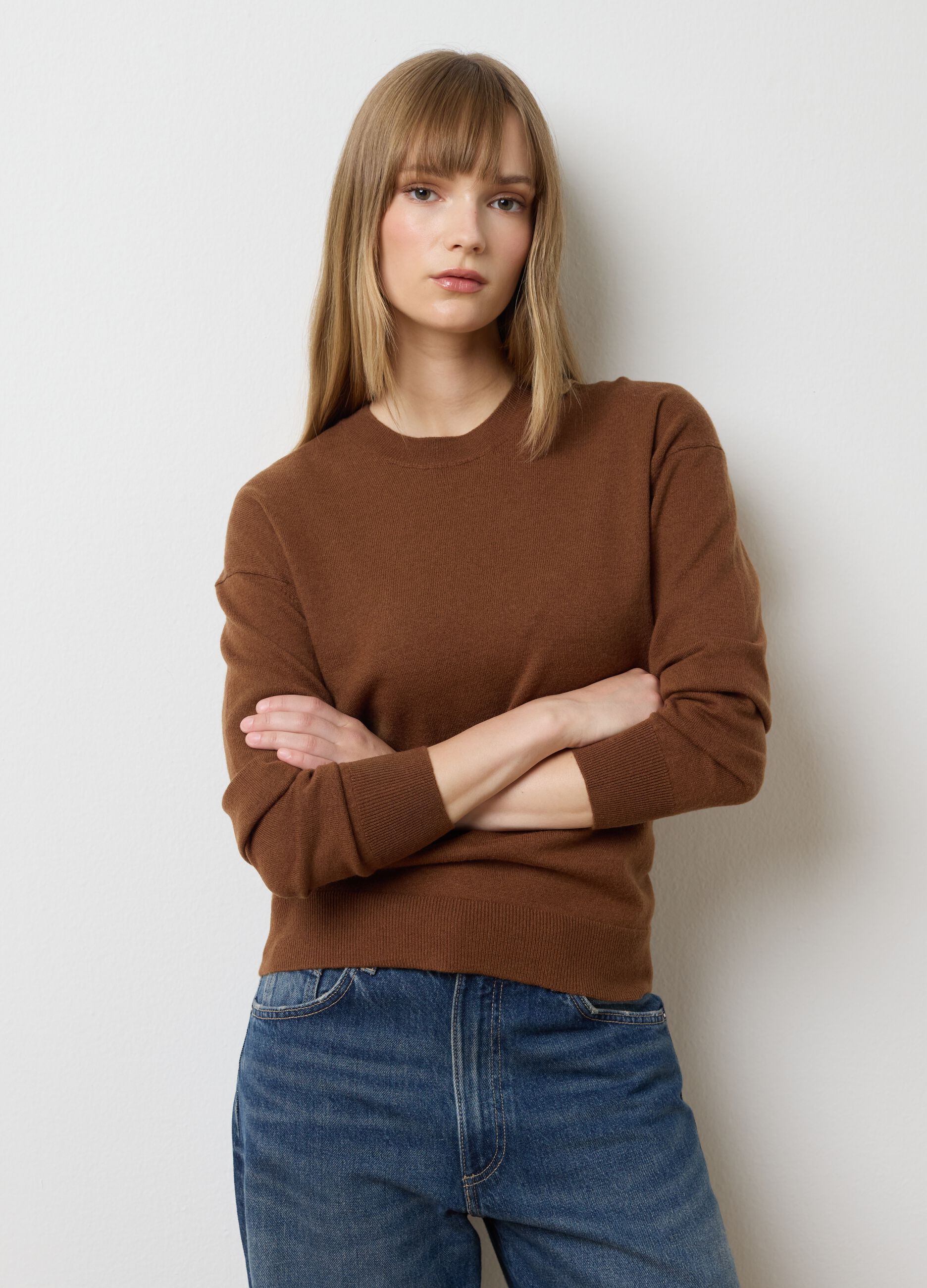 Maglione in pura lana marrone regular fit