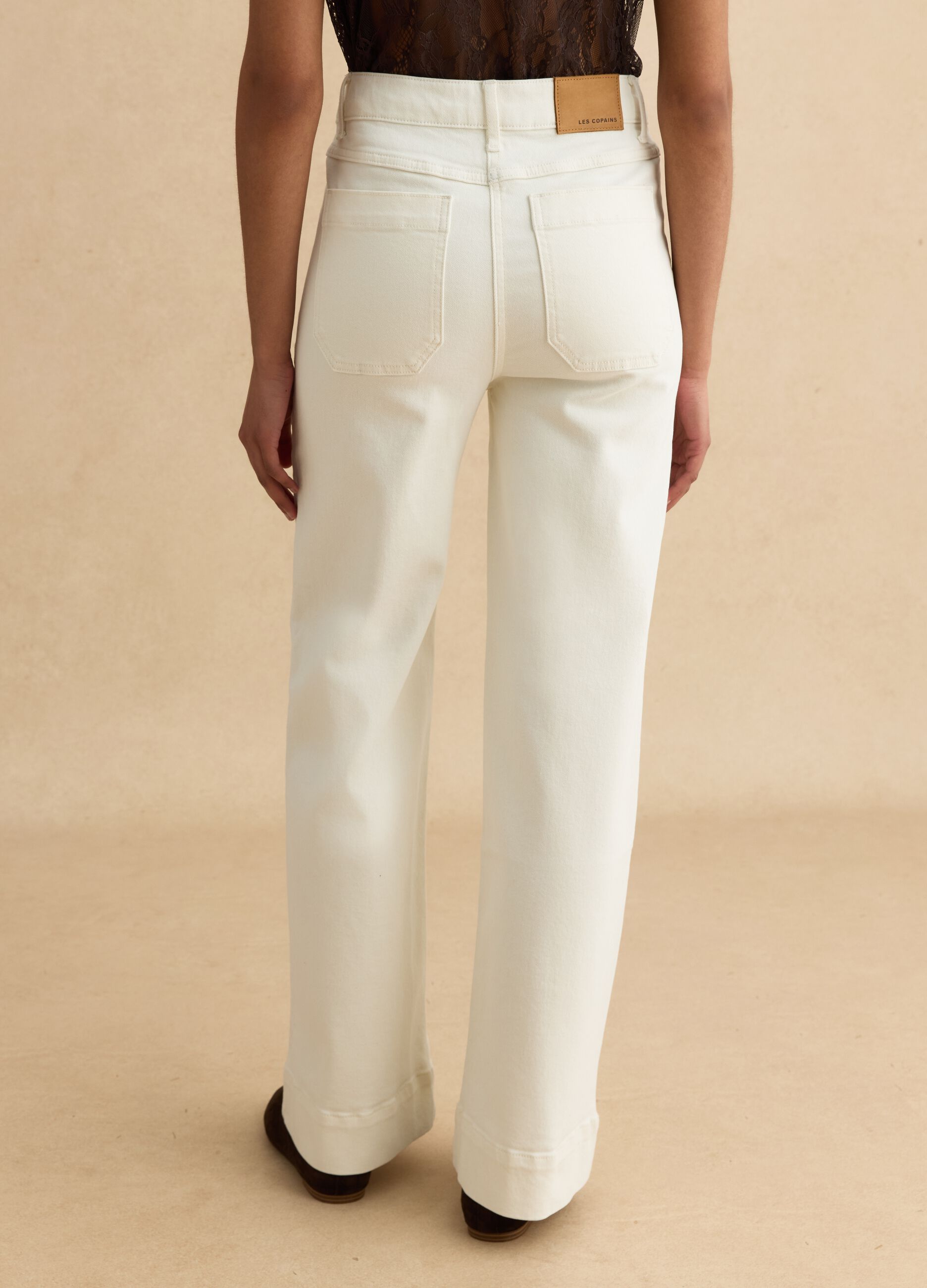 White stretch cotton regular fit trousers