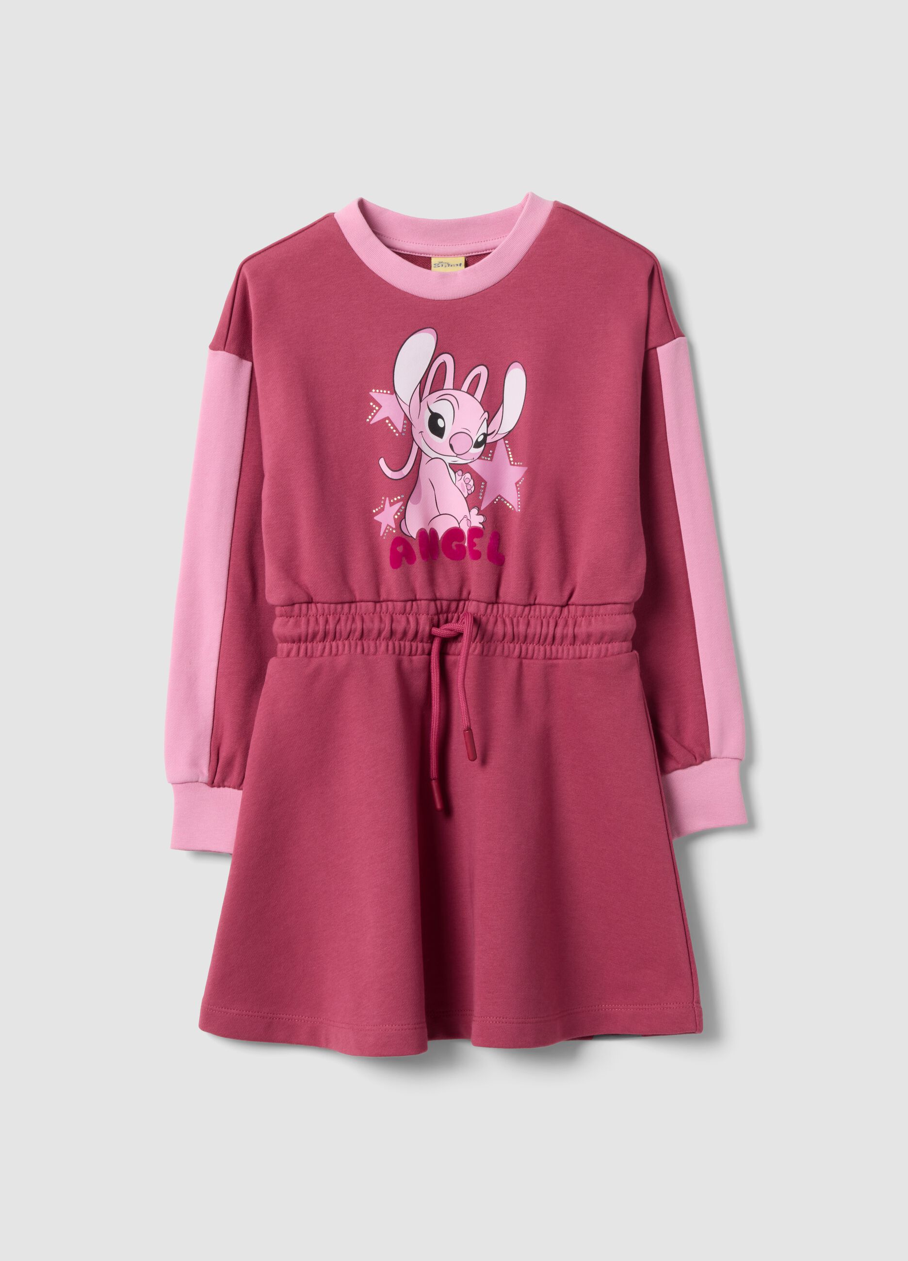 Girls&rsquo; pink cotton-blend dress with Lilo & Stitch print