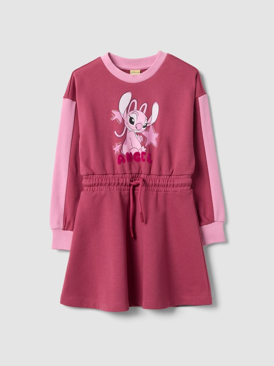 Abito rosa in misto cotone con stampa Lilo & Stitch per bambina_0