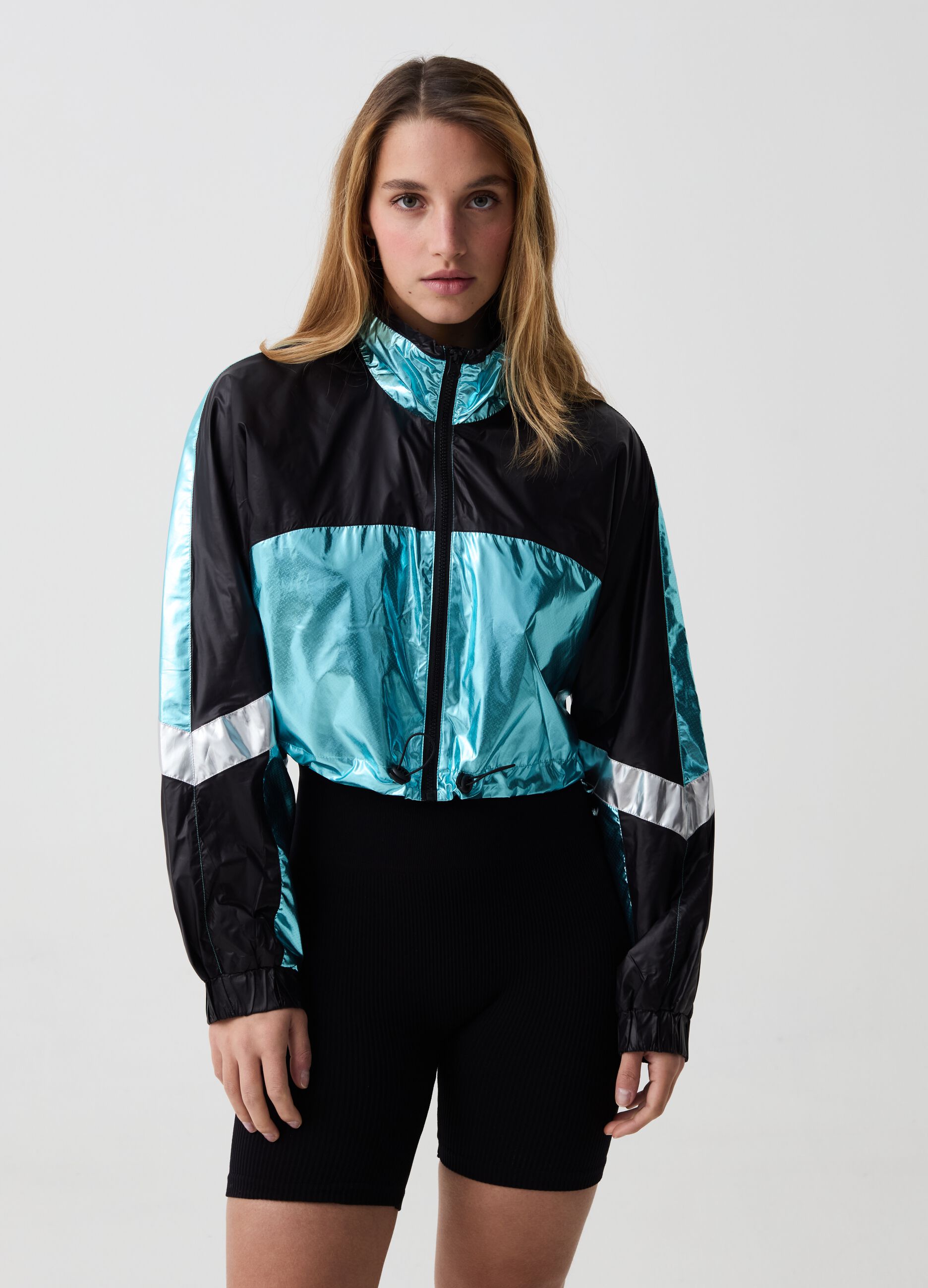 B.ANGEL FOR THE SEA BEYOND crop jacket in metallic-effect nylon