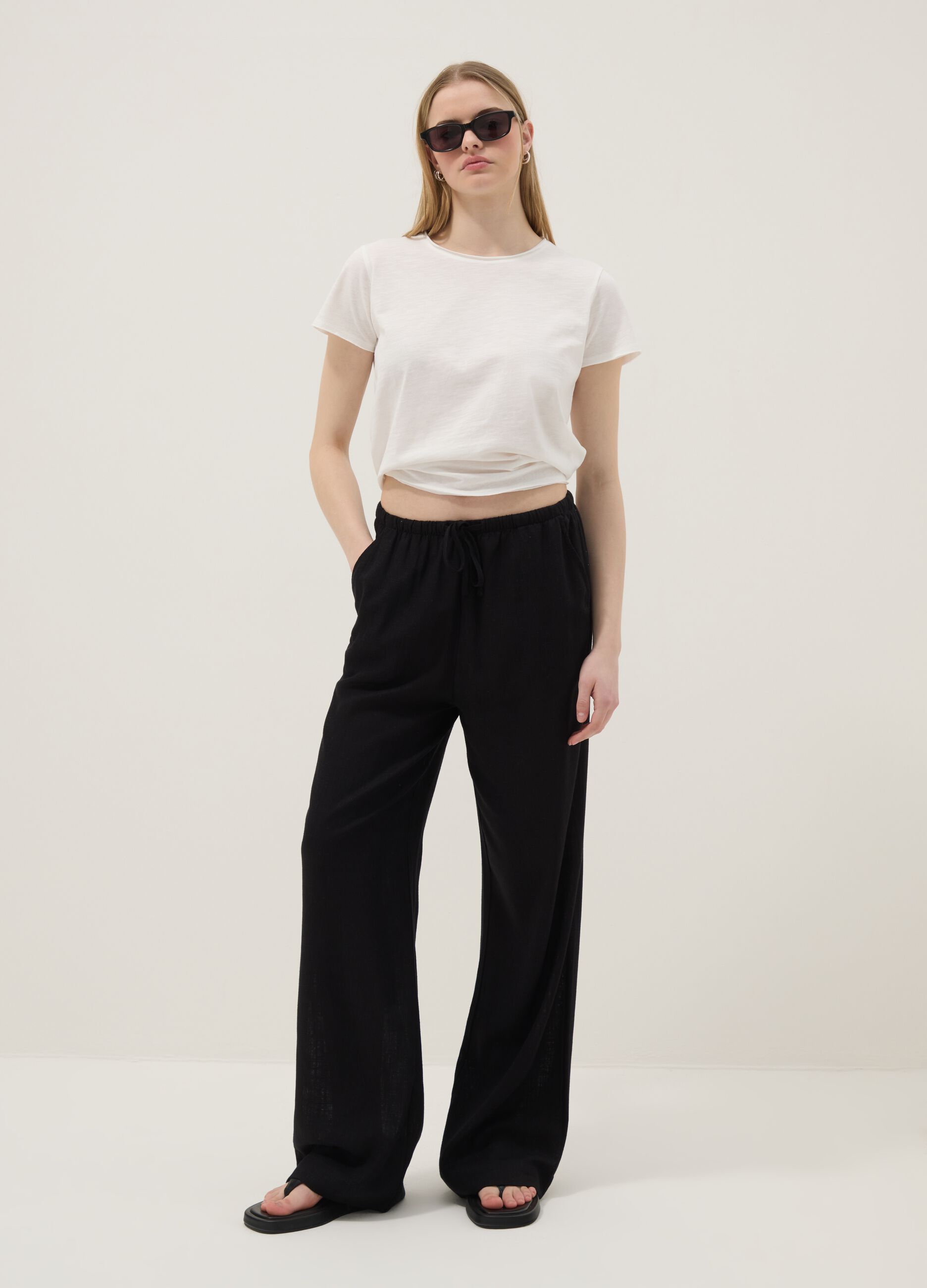 Black viscose and linen blend joggers &ndash; relaxed fit