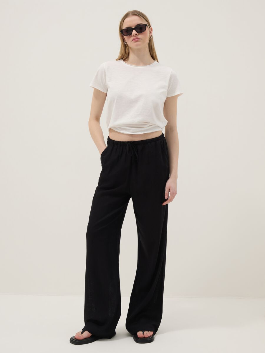 Black viscose and linen blend joggers &ndash; relaxed fit_0