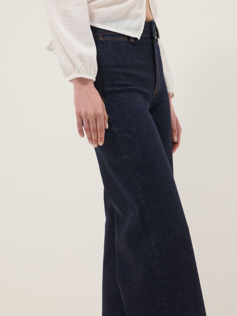 Jeans wide leg in cotone denim elasticizzato blu_3