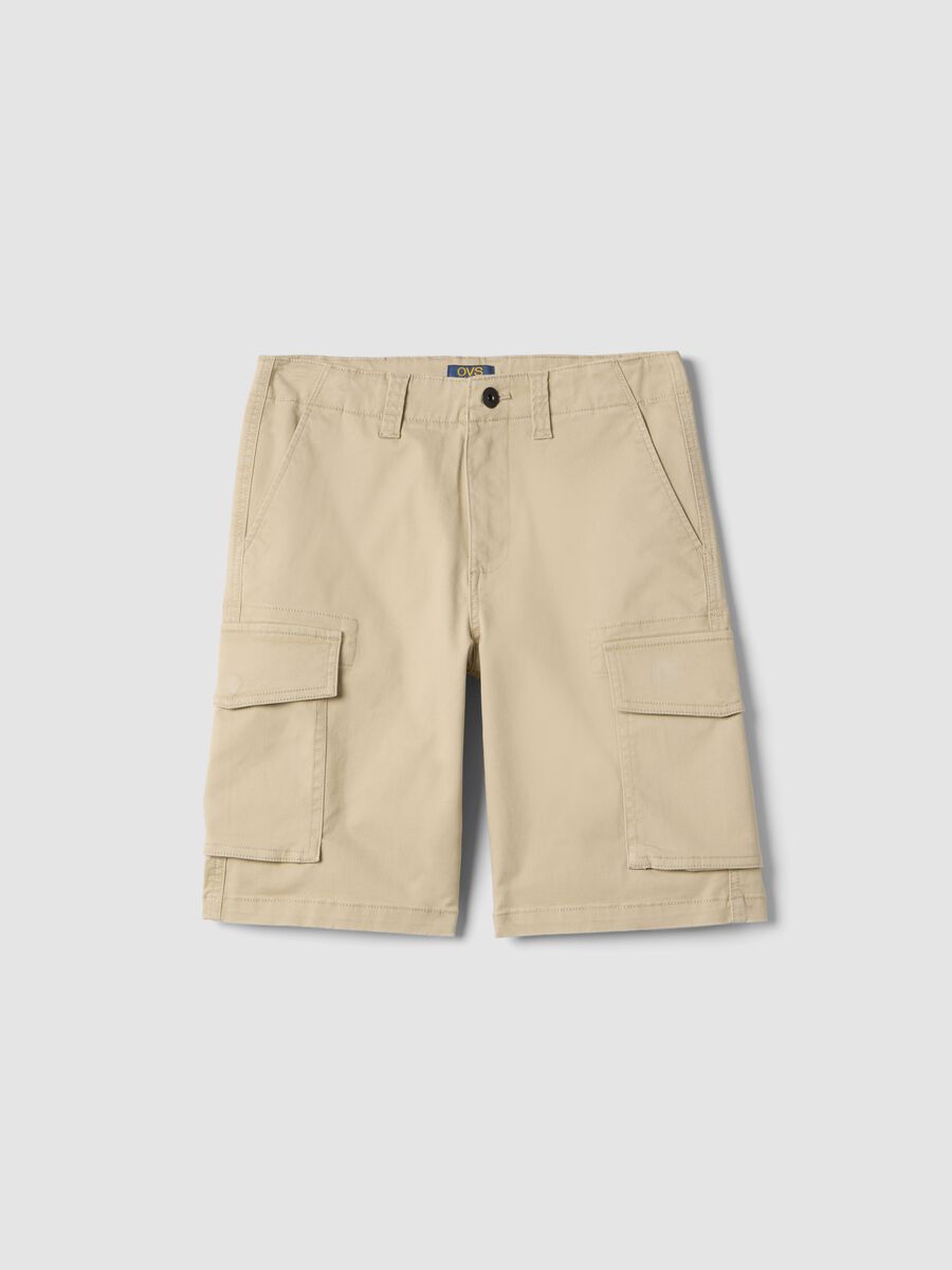 Shorts cargo in cotone elasticizzato beige da ragazzo regular fit_3