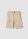 Beige stretch cotton cargo shorts for boys with regular fit_3