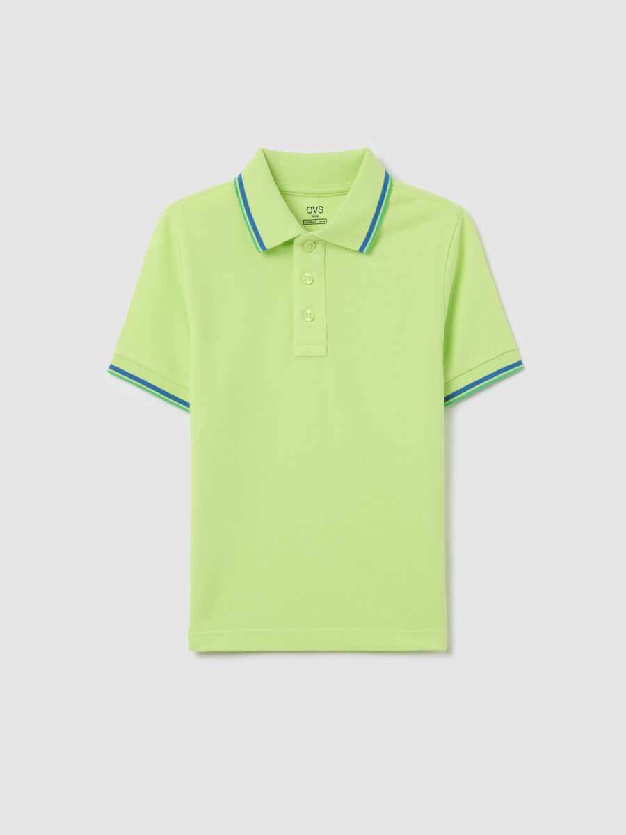 Cotton polo shirt with striped trims_0