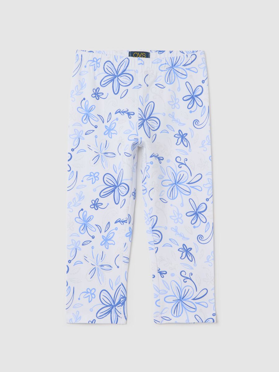 White three-quarter leggings in stretch cotton with print_0