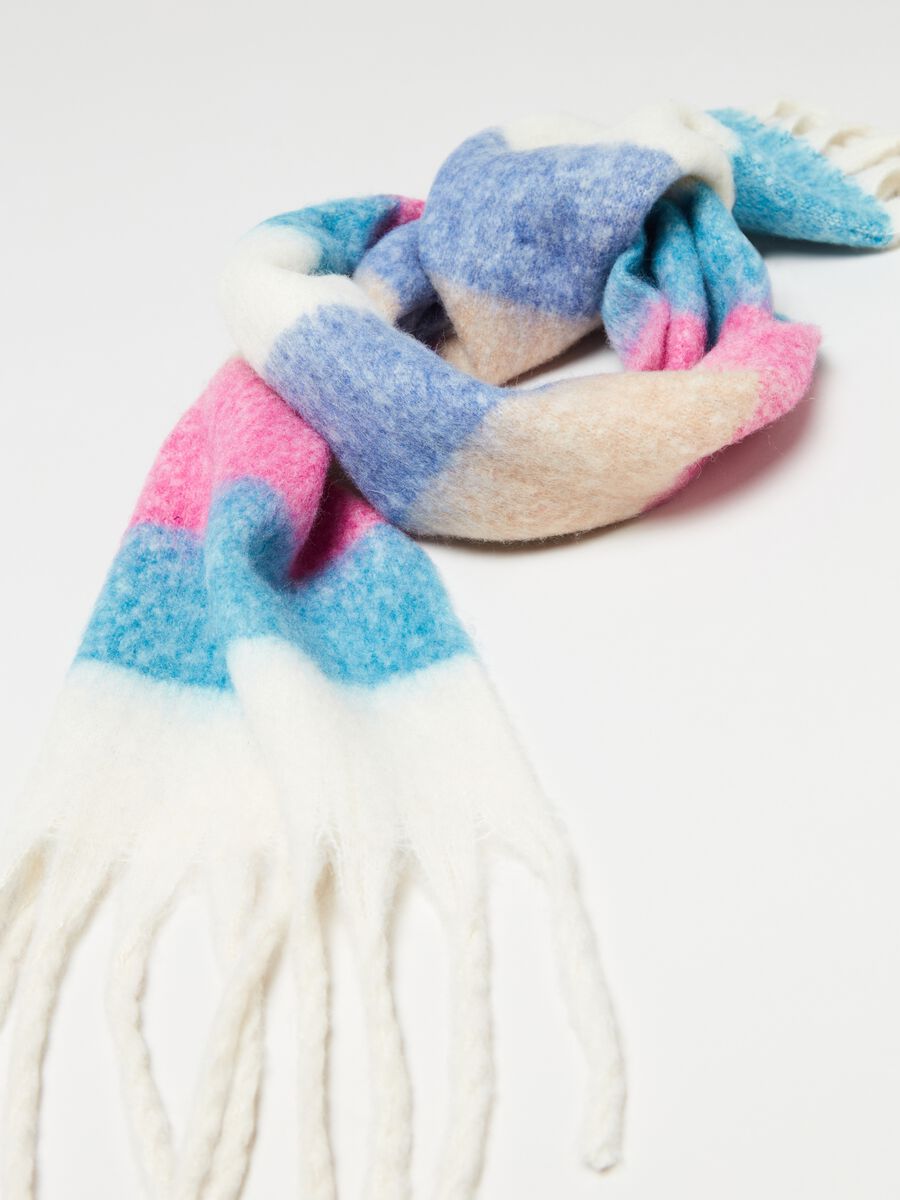 Sciarpa a righe multicolor con frange_1
