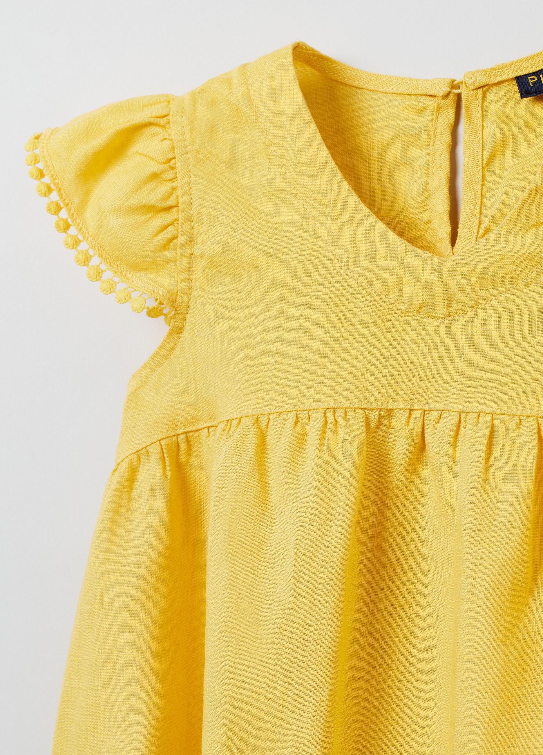 Blusa in lino con mini pon pon_2
