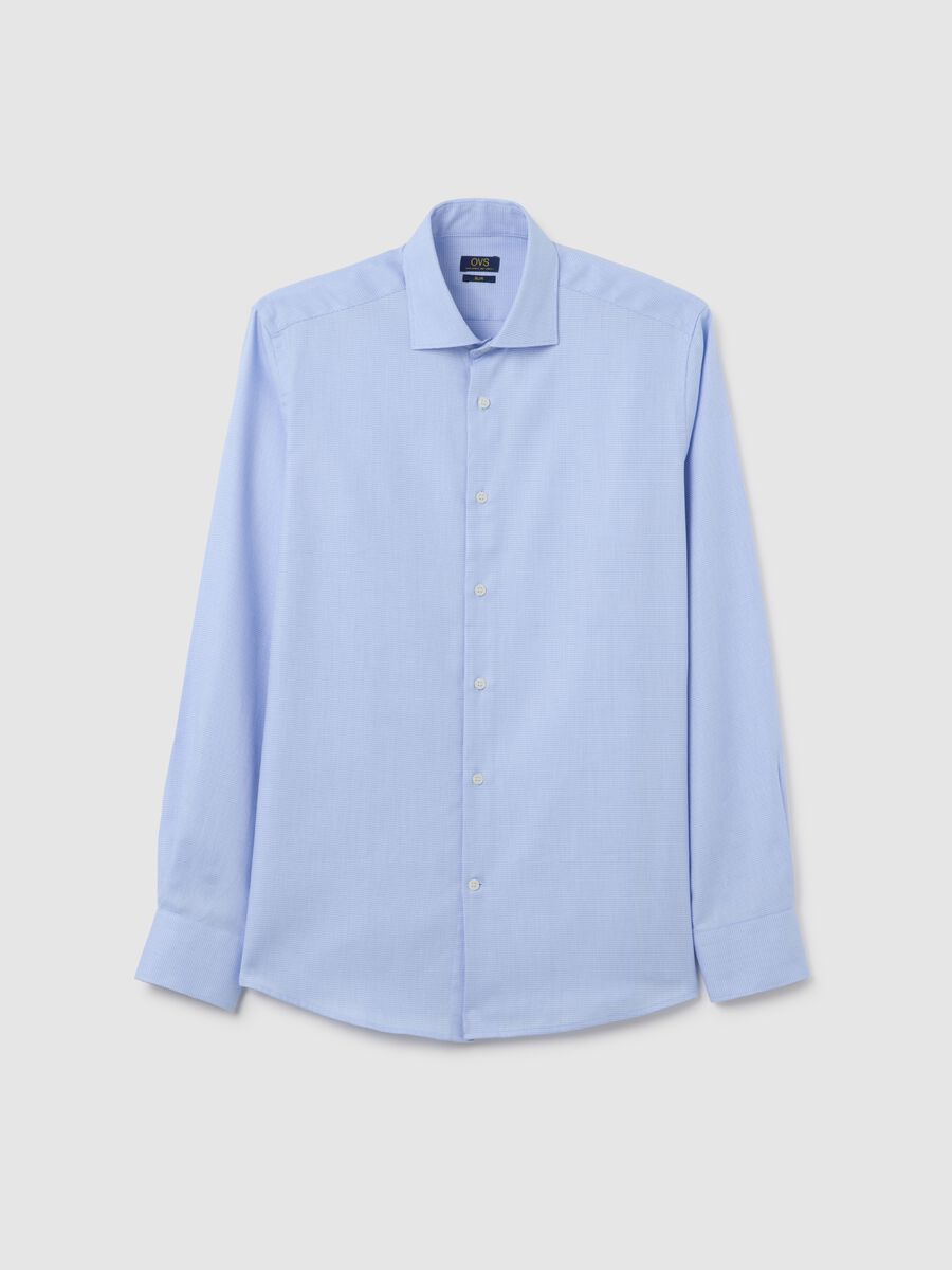 Camicia da uomo in puro cotone azzurra slim fit_0