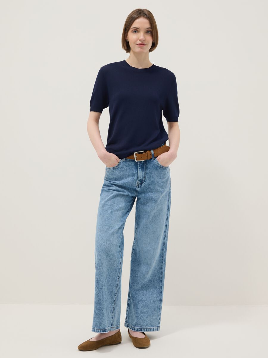 Blue Viscose Blend Regular Fit T-shirt_2