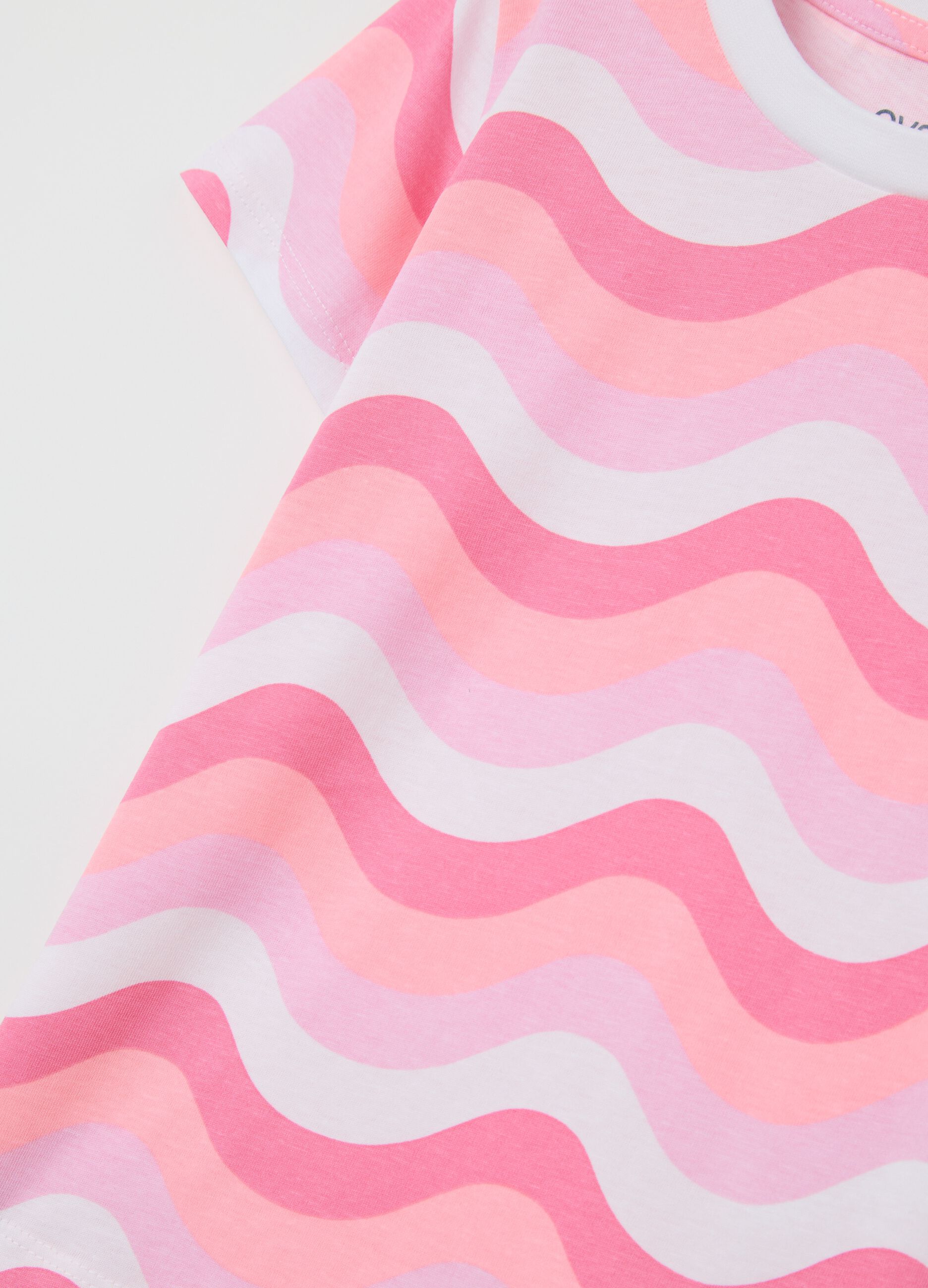 T-shirt bianca e rosa in cotone con stampa 