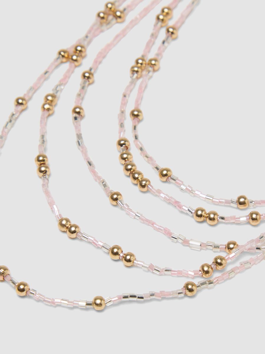 Collana multifilo con perline dorate e rosa_2