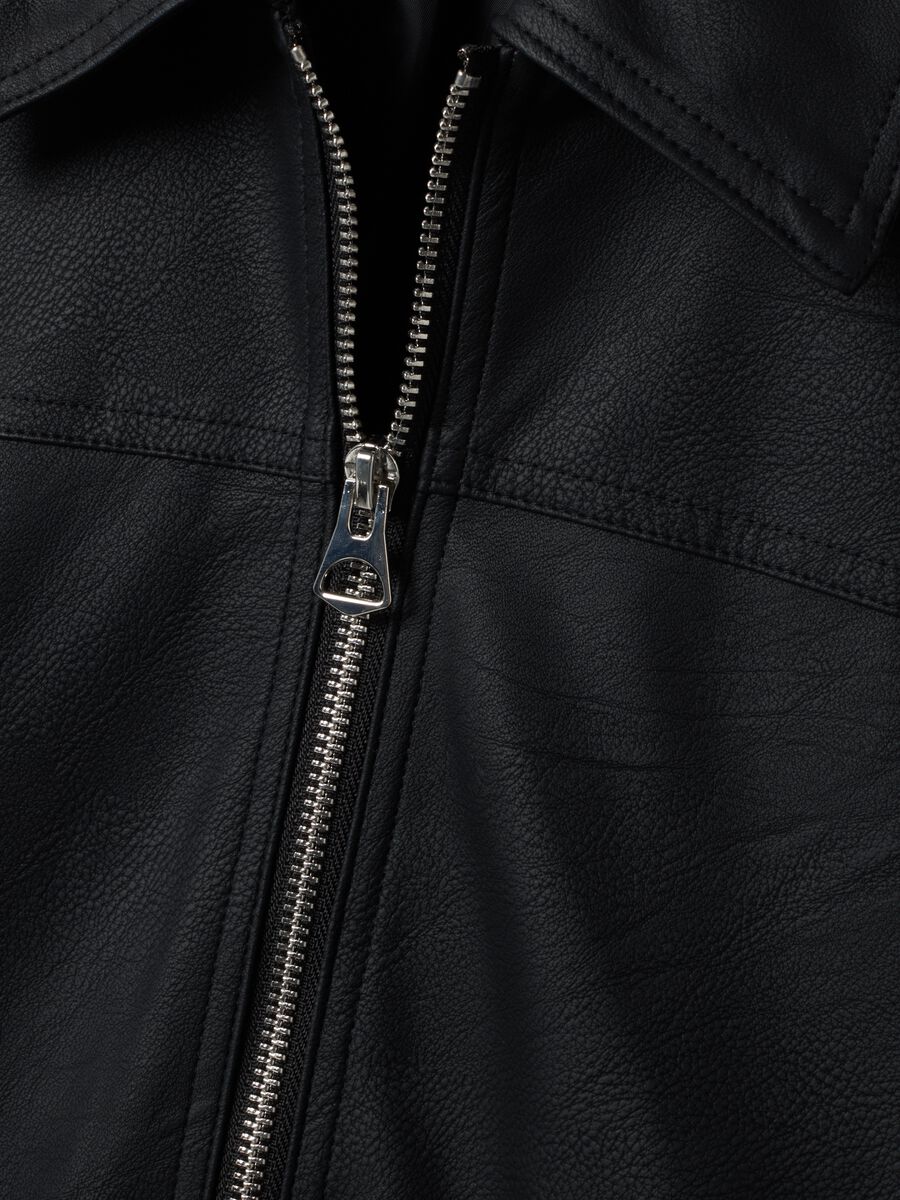 Giacca nera con zip e colletto slim fit_1